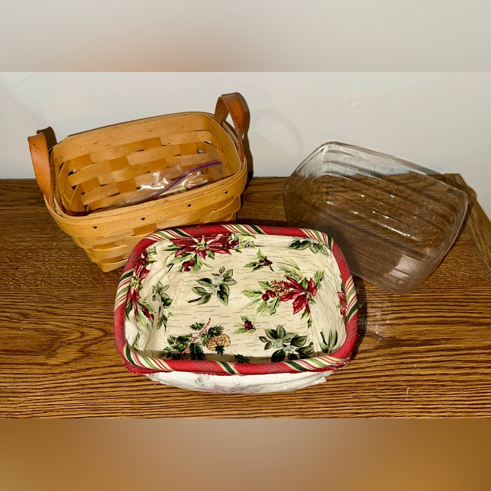Longaberger Handwoven Basket Set with Floral Liner